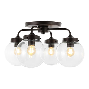 Piper 18" Farmhouse Rustic Iron/Glass LED Semi Flush Mount - JONATHAN Y